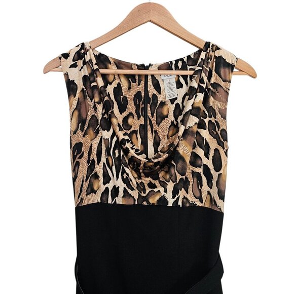 Women's - Cache Black Leopard Print Sleeveless Dress, Size 4 - Picture 2 of 9